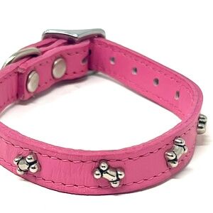 Pink Bone Leather Dog Collar Size XS